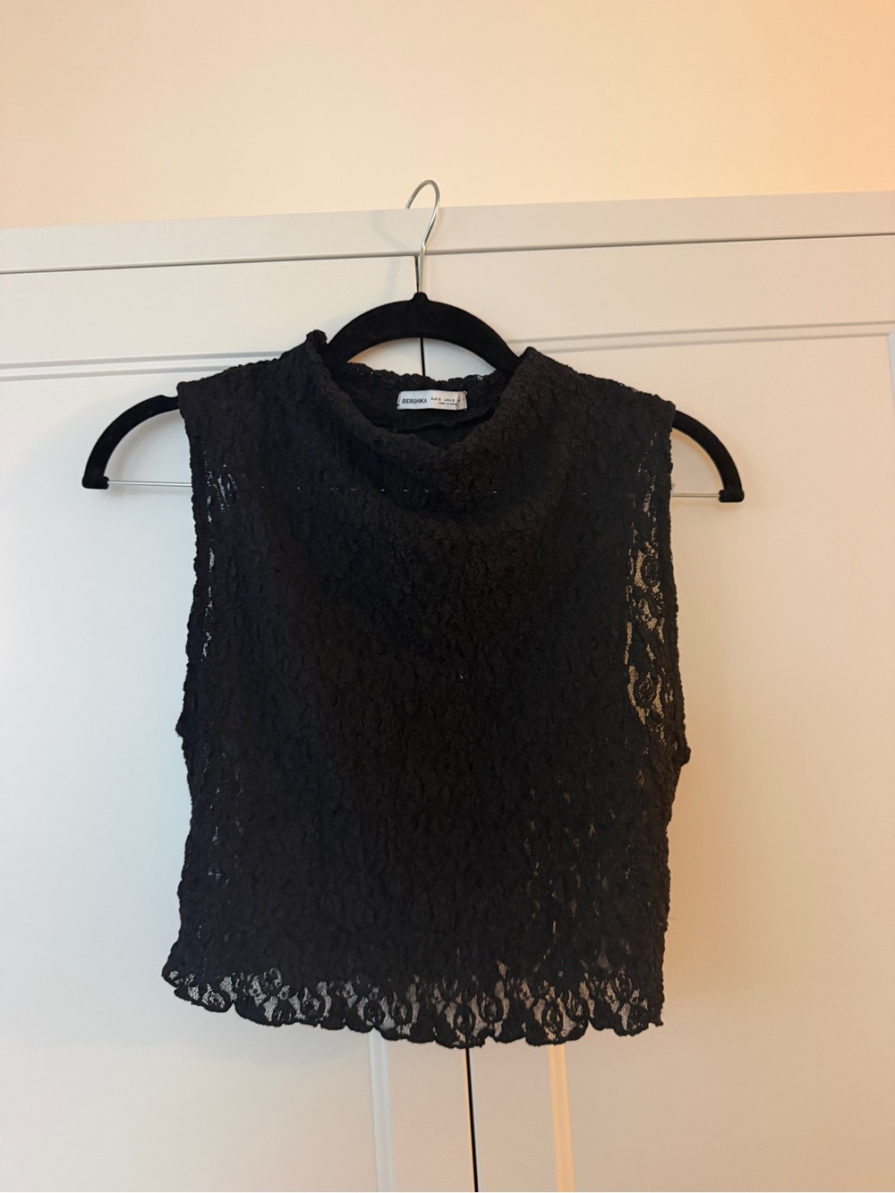 Bershka Black Lace Sleeveless Mock-Neck Top